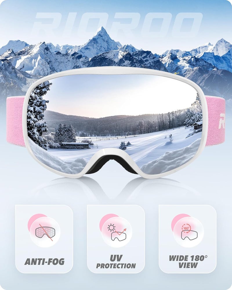 RIOROO Ski Goggles Snowboard Goggles for Men Women Adults Youth,Over Glasses OTG/100% UV Protection/Anti-fog/Wide Vision - Image 3